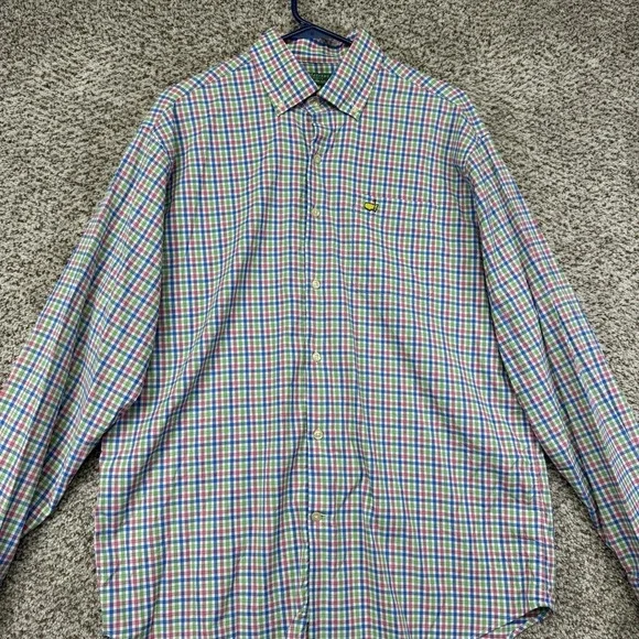 Masters Peter Millar Shirt Men L Long Sleeve Button Up Performance Stretch Nylon